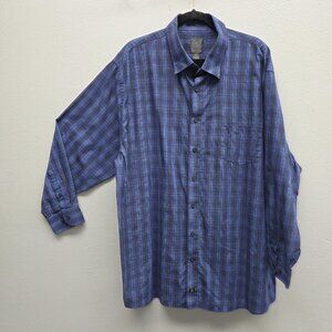 FX Fusion Shirt Mens 3XL Blue Plaid Button Front Long Sleeve Cotton Blend